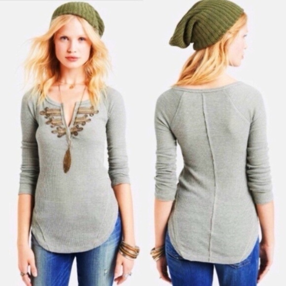 Free People Military Detail Embroidered Thermal Large - Picture 1 of 4